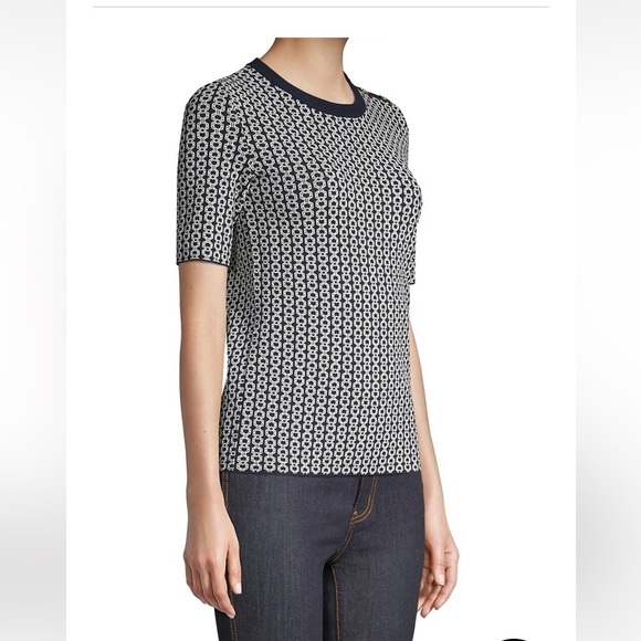 *Final Price* Tory Burch NWT Gemini Link Jacquard Short-Sleeve Sweater Size SP - Picture 2 of 10